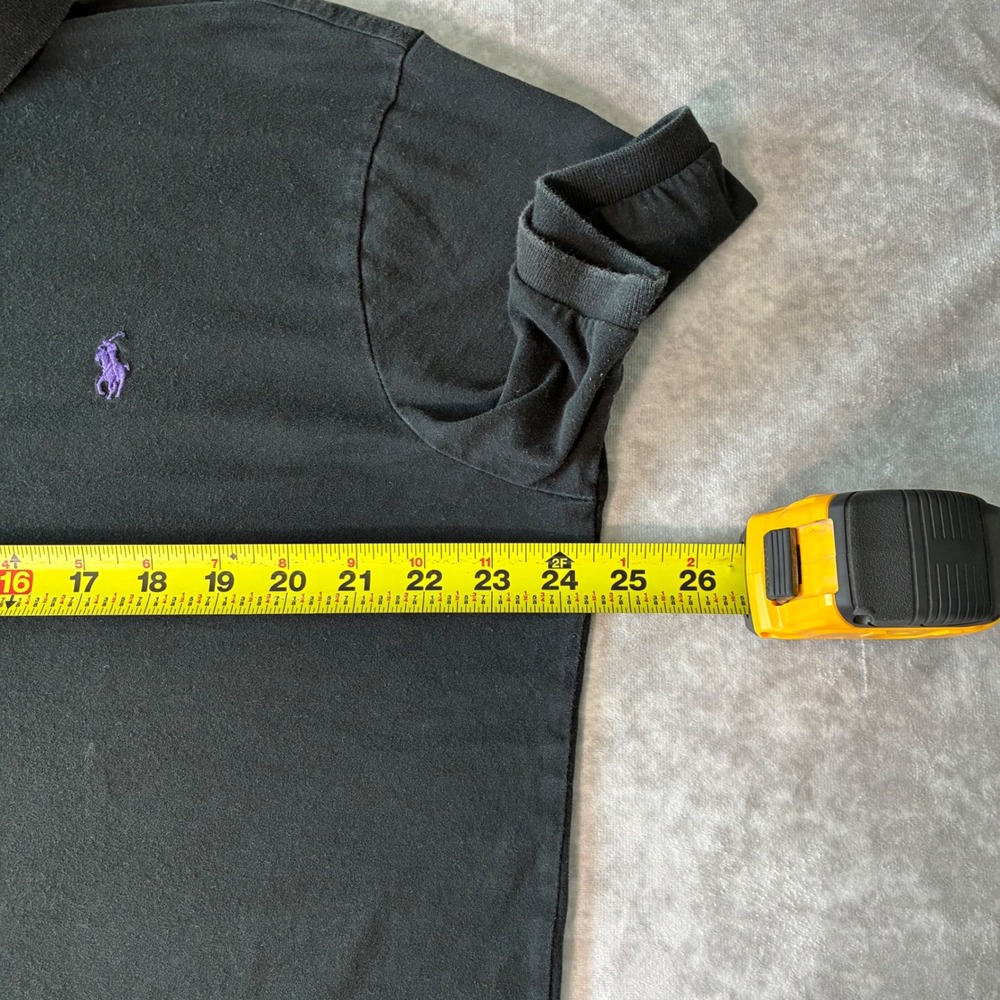 Vintage Polo Ralph Lauren Mens XL Custom Fit Black Polo Shirt Purple Pony Logo - Picture 5 of 7